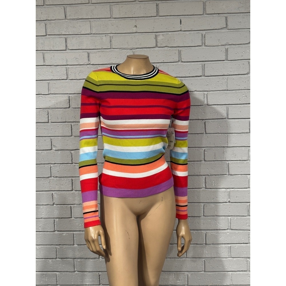 Old Navy x CJR Rainbow Stripe Ribbed Knit Top Open Back Cutout Multi-Color | L - Picture 3 of 14